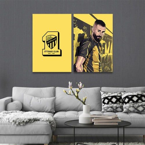 لوحة قماشية ثنائية بتصميم رياضي لنادي الاتحاد