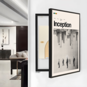 لوحة كانفس بتصميم فني حديث، إطار أسود، تحمل عنوان "Inception" مع مشهد مقلوب.