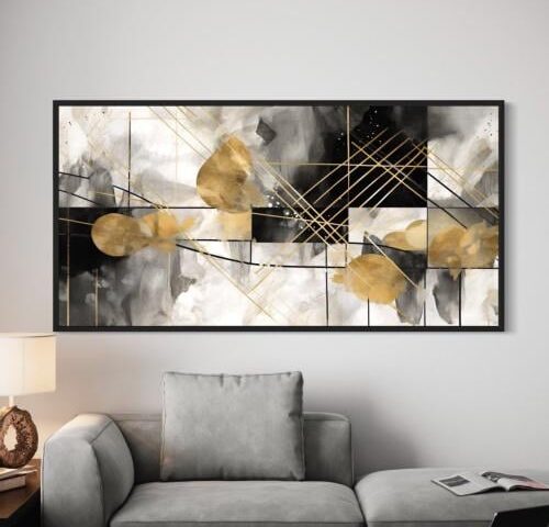 لوحات فن تجريدي، باللون الأسود والذهبي