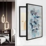لوحة كانفس متعددة الألوان بتصميم عصري، إطار أسود، مناسبة لتغطية طبلون الكهرباء.