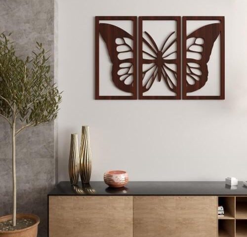 منحوتة ديكور خشبية بتصميم فراشة - 96×64 سم