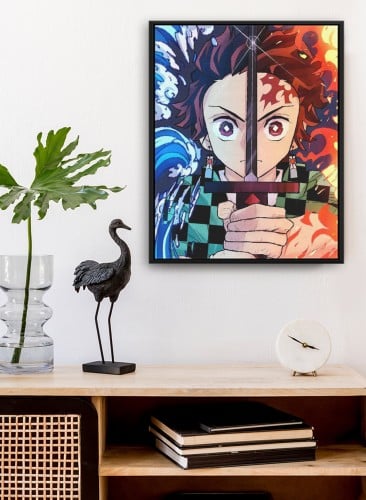 HyfUNrbPIG4rhfu2a2ArByBstBZ4vPCys71QDA0D.jpg لوحة كانفاس على إطار خشبي بتصميم تانجيرو أنمي قاتل الشياطين - الصورة 1