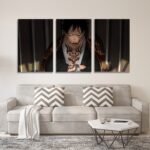 ثلاث لوحات قماشية بتصميم شخصية من مسلسل One Piece، بألوان داكنة وتفاصيل فنية دقيقة.