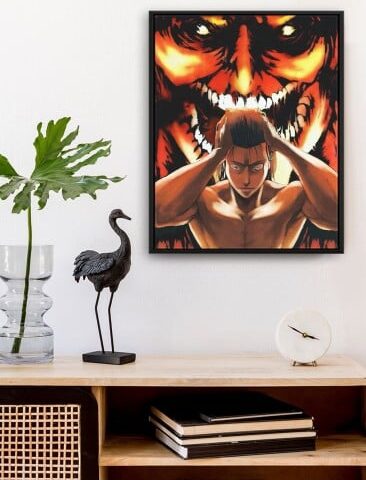 لوحة كانفاس على إطار خشبي بتصميم إيرين ياجر أنمي هجوم العمالقة