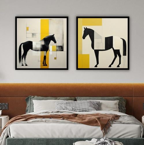 fa290b3b-167c-41db-b9b7-fe6fe4c4b878-499.65823650034x500-ILjWTqz1zTTPBc5d4ZLio0BBNrdkoKlIpymhD7Pa.jpg لوحة جدارية فنية مودرن شكل حصان، قماش كانفس - الصورة 1