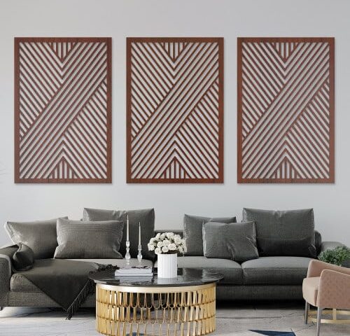 لوحة ديكور خشبية بتصميم فن هندسي
