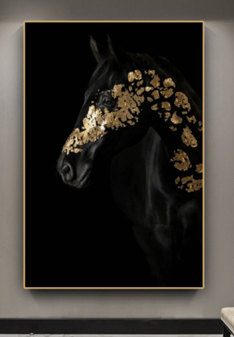 لوحة جدارية خيل اسود بتصميم عصري