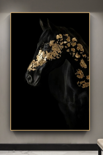 لوحة جدارية خيل اسود بتصميم عصري