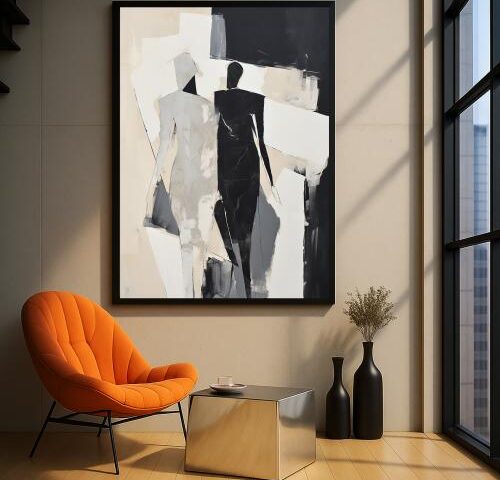 لوحة قماشية بتصميم الفن التجريدي مع برواز مجوف