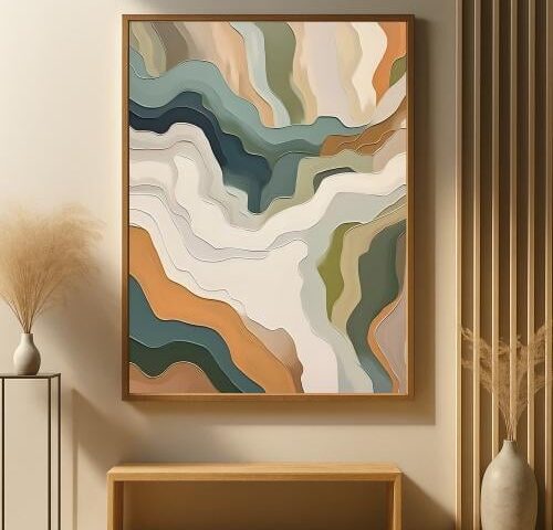 لوحة قماشية بتصميم تجريديمع برواز مجوف