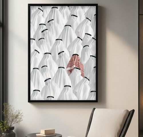 لوحة قماشية بتصميم الفن التراثي مع برواز مجوف