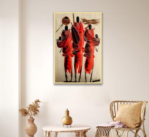 لوحة قماشية بتصميم بتصميم أشخاص مع برواز مجوف