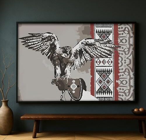 لوحة قماشية بتصميم الفن النجدي مع برواز مجوف