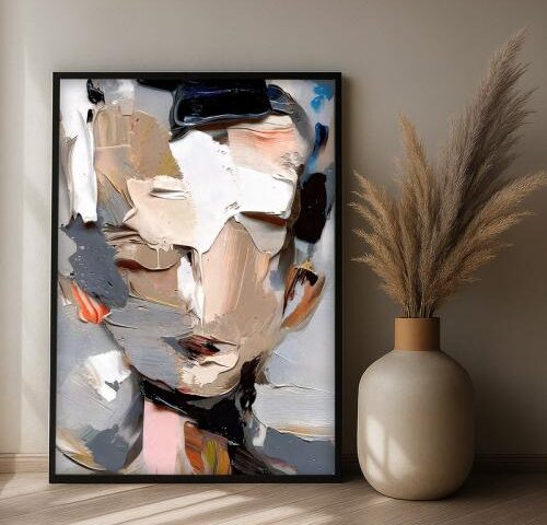 لوحة قماشية فاخرة بتصميم تجريدي مع برواز مجوف