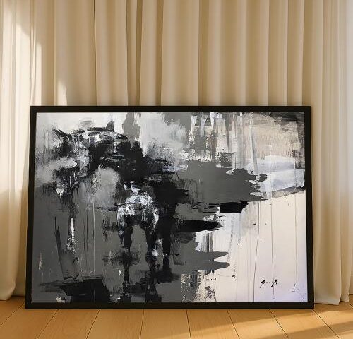 لوحة قماشية بتصميم الفن التجريديمع برواز مجوف