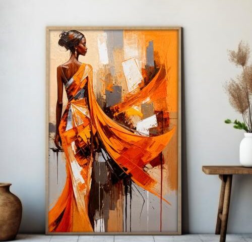 لوحة قماشية بتصميم امرأة مع برواز مجوف