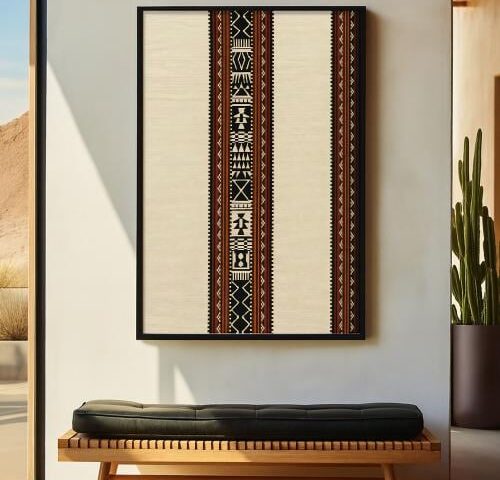 لوحة قماشية بتصميم الفن النجدي مع برواز مجوف