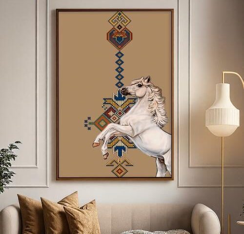 لوحة قماشية بتصميم تراثي لفن السدو مع برواز مجوف