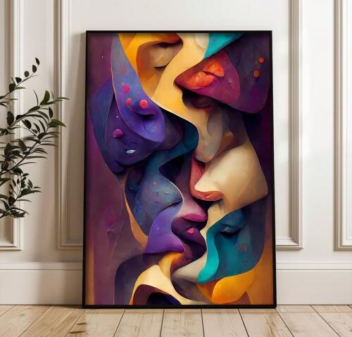 لوحة قماشية بتصميم الفن التجريدي مع برواز مجوف