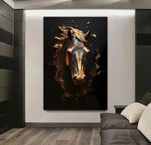 لوحة قماشية بتصميم حصانمع برواز مجوف