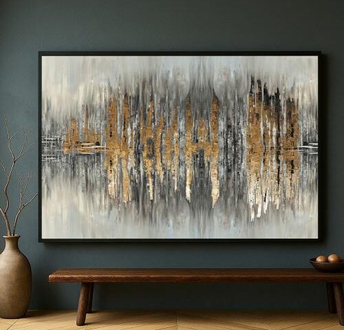 لوحة قماشية جدراية - بتصميم تجريدي مع برواز مجوف