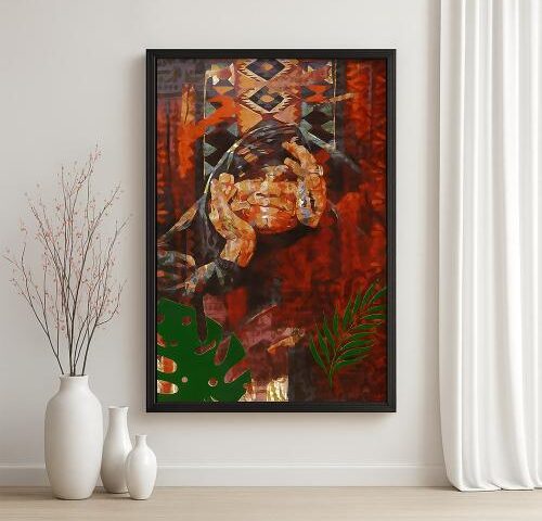 لوحة قماشية بتصميم الفن النجدي مع برواز مجوف