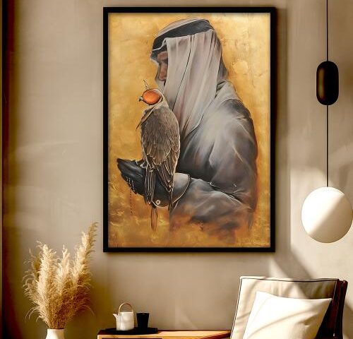 لوحة قماشية بتصميم الفن النجدي مع برواز مجوف