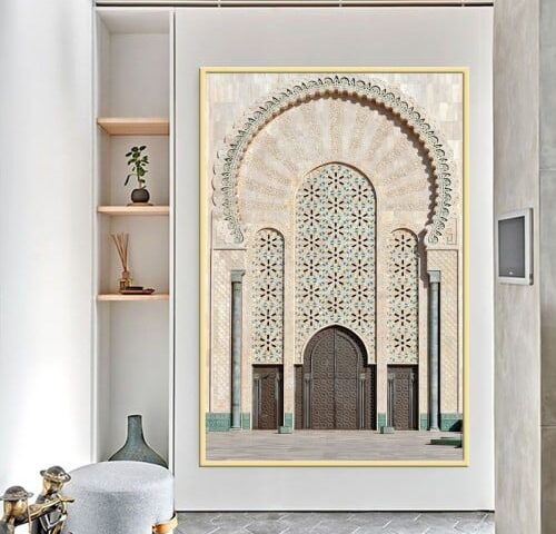 لوحة قماشية بتصميم مسجد مع برواز مجوف