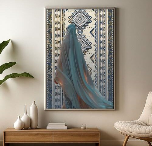 لوحة قماشية بتصميم الفن النجدي مع برواز مجوف