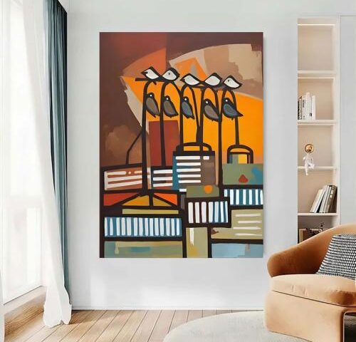 لوحة قماشية بتصميم تجريديمع برواز مجوف