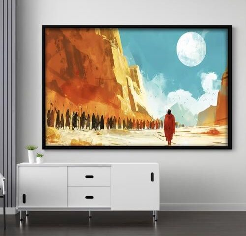 لوحة قماشية بتصميم الفن التراثي مع برواز مجوف