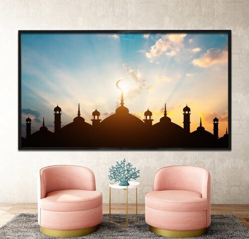 لوحة قماشية بتصميم رسمة إسلامية مع برواز مجوف