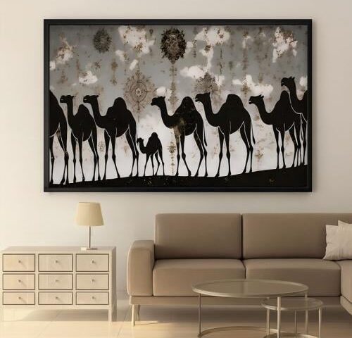 لوحة قماشية بتصميم الفن التراثي مع برواز مجوف