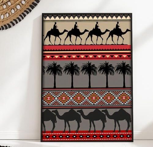 لوحة قماشية بتصميم الفن النجدي مع برواز مجوف