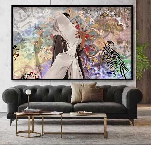 لوحة قماشية بتصميم الفن التراثي مع برواز مجوف