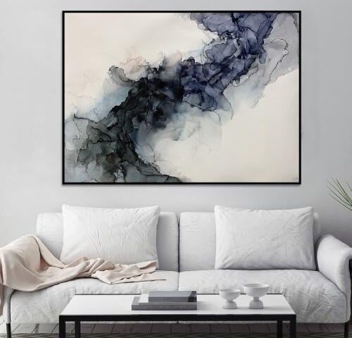 لوحة قماشية بتصميم الفن التجريدي مع برواز مجوف