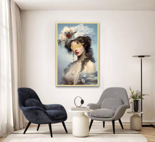 لوحة قماشية بتصميم امرآة مع برواز مجوف