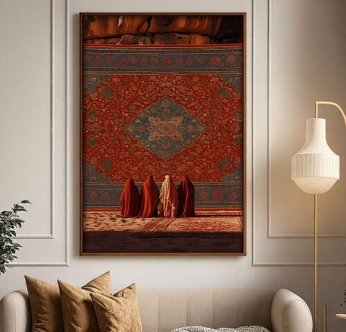 لوحة قماشية بتصميم الفن النجدي مع برواز مجوف