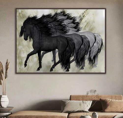 لوحة قماشية بتصميم خيول عربية