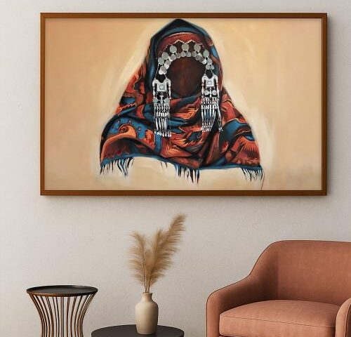 لوحة قماشية بتصميم الفن النجدي مع برواز مجوف