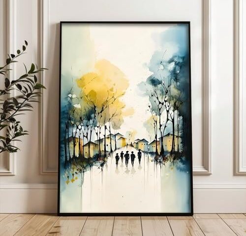 لوحة قماشية بتصميم بتصميم طبيعة مع برواز مجوف