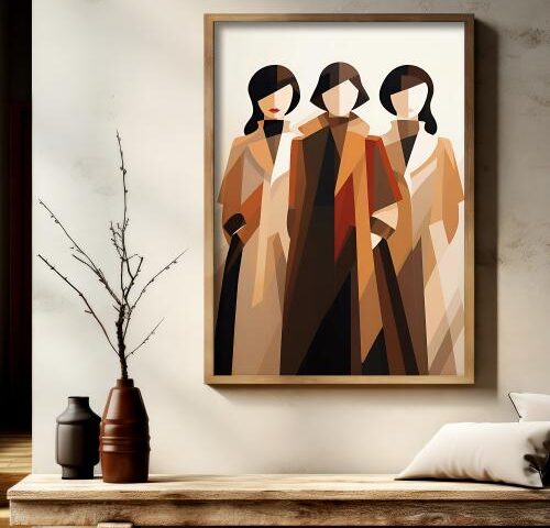 لوحة قماشية بتصميم بتصميم امرآة مع برواز مجوف