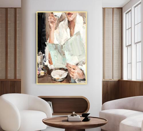 لوحة قماشية بتصميم تجريدي بتصميم فتاةمع برواز مجوف
