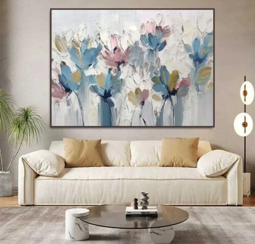 لوحة قماشية بتصميم ورود مع برواز مجوف