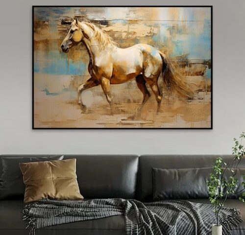 لوحة قماشية بتصميم خيول مع برواز مجوف