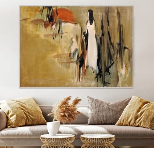 لوحة قماشية بتصميم الفن التشكيلي مع برواز مجوف