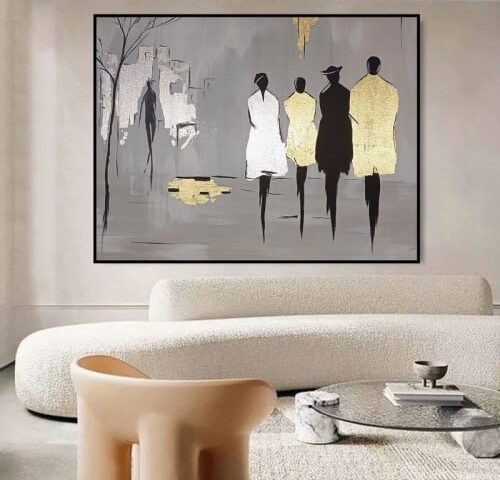 لوحة قماشية بتصميم الفن التشكيلي مع برواز مجوف