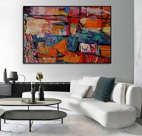 لوحة قماشية بتصميم الفن التشكيلي مع برواز مجوف