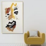 لوحة قماشية بتصميم مودرن بألوان دافئة مع برواز مجوف، تعكس فن البورتريه بأسلوب عصري.