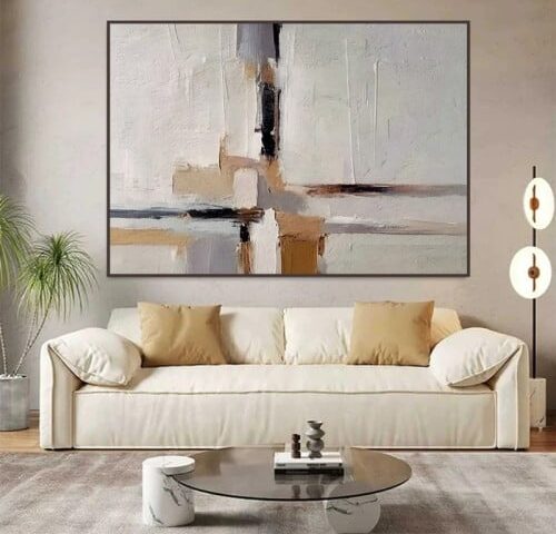 لوحة قماشية بتصميم الفن التشكيلي مع برواز مجوف